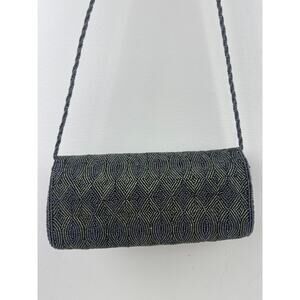 INGE CHRISTPHER Beaded Shoulder Bag Clutch Gray Silver Black Eveningwear Formal